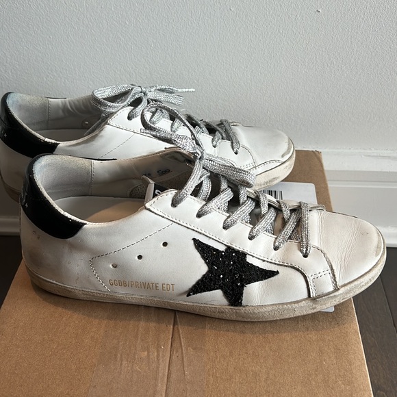 Golden Goose Superstar Intermix Ltd Ed Black Glitter Star Silver Laces Size 9 - Picture 2 of 8